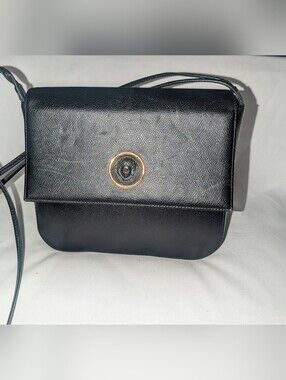Vintage Gianni Versace Black Crossbody Bag with Gold Medusa Emblem